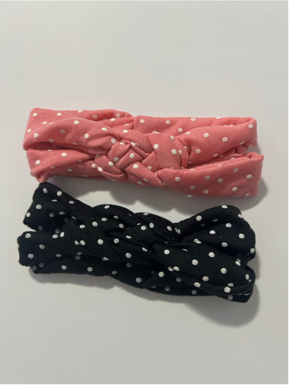 Children’s Knit Braided Headband Set Pink Black Polka Dot